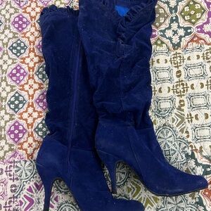 Blue Knee High Heeled Boots Size 10